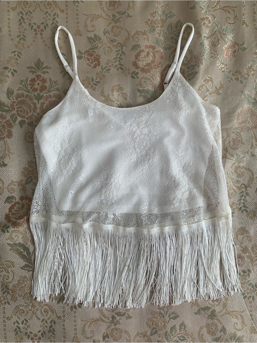 Charlotte Russe Ivory Fringe Lace Camisole